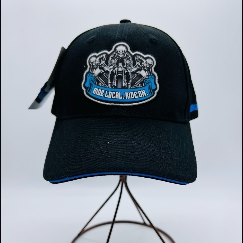 BLACK BALL CAP WITH MOTORCYCLE PATCH AND ALLSTATE EMBROIDERED NWT
